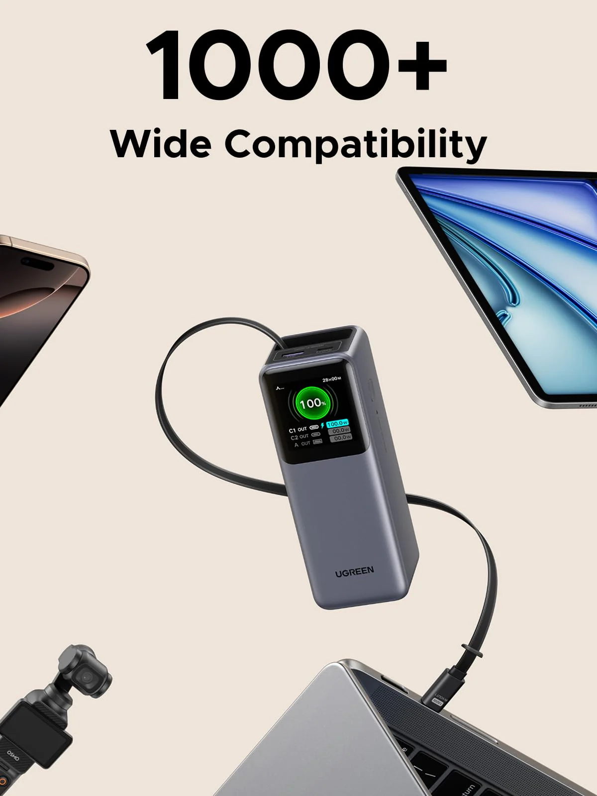 (Bundle) UGREEN Nexode 20000mAh 165W Power Bank + 2-Pack 100W USB-C Cables - Image 8