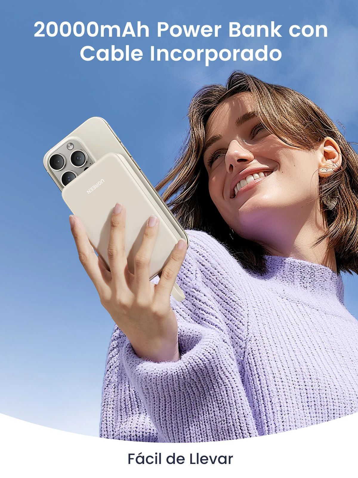 UGREEN Power Bank 20000mAh 22.5W with Built-in USB-C Cable - Image 6