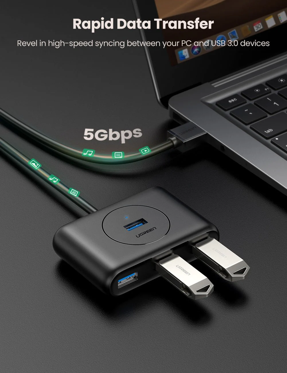 UGREEN 4-in-1 USB 3.0 Data Hub - Image 4