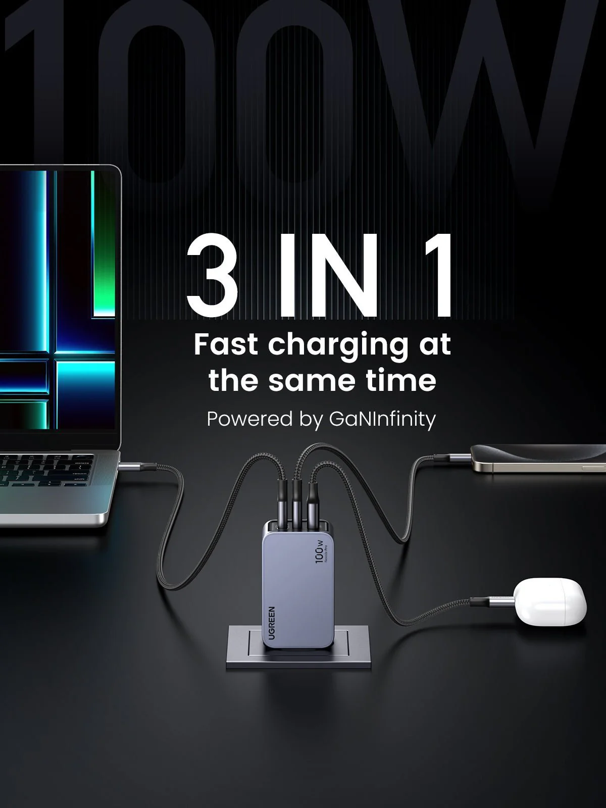 UGREEN Nexode Pro 100W 3-Port GaN Fast iphone Charger - Image 6