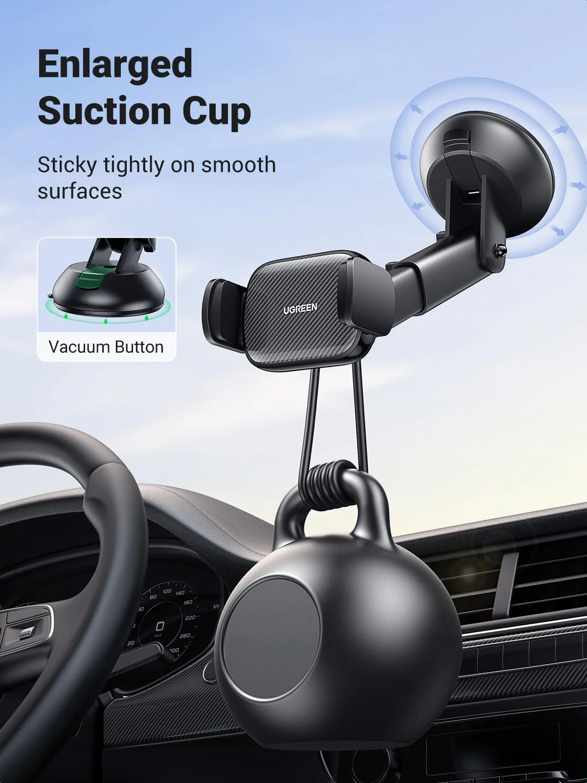 UGREEN Car Phone Holder (Telescopic Arm, 360° Rotation) - Image 3