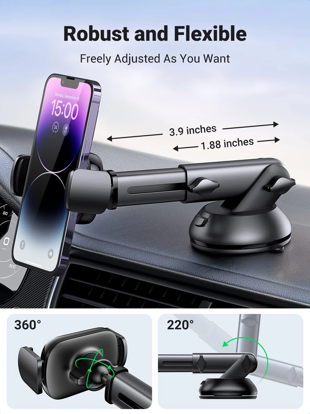 UGREEN Car Phone Holder (Telescopic Arm, 360° Rotation) - Image 4