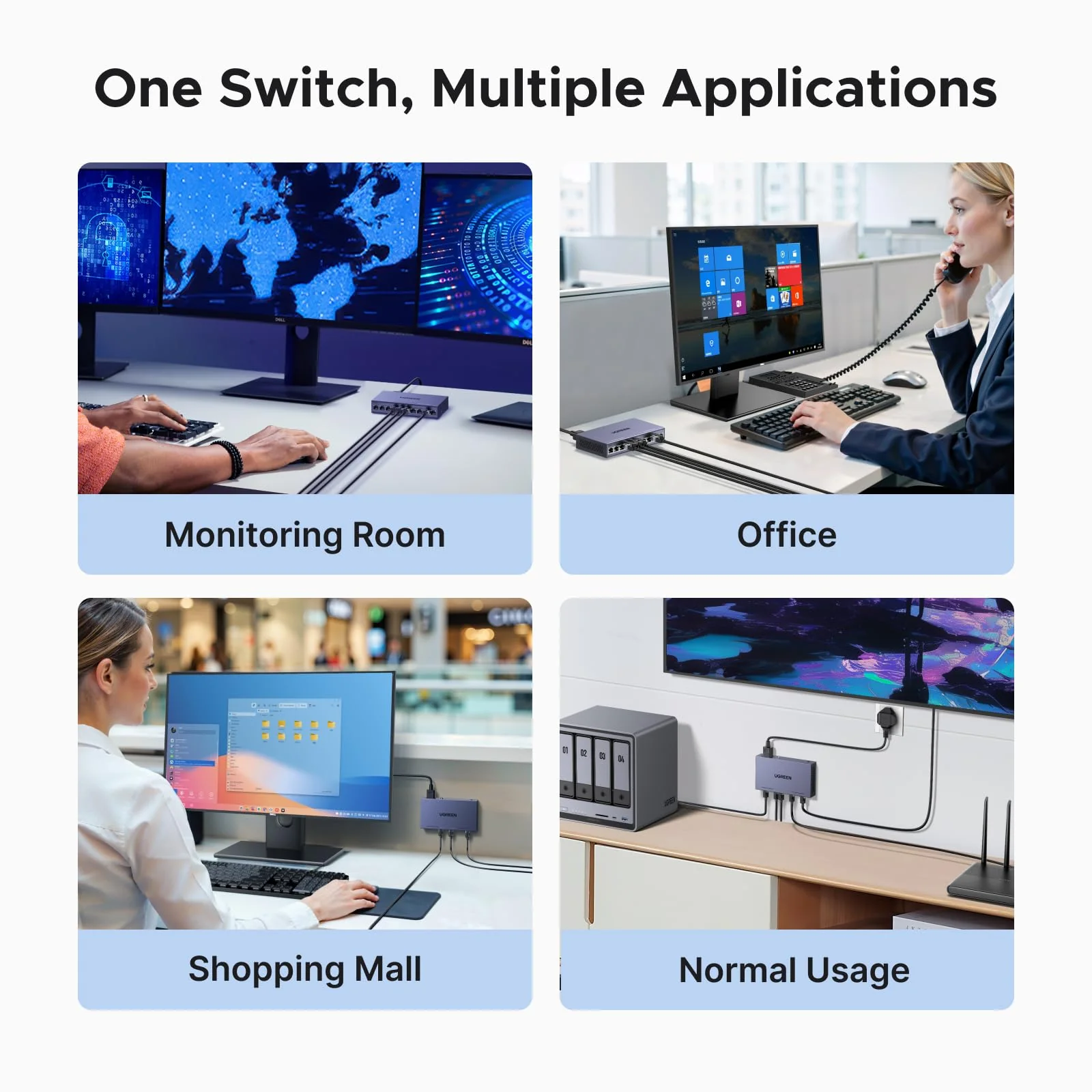 UGREEN Ethernet Switch, 10-Port PoE Switch, 8 PoE+@60W and 2 Gigabit Uplink, Plug & Play, Auto/VLAN/Extend Mode, Sturdy Metal, Desktop or Wall Mount Network Splitter Hub for Security Camera, IP Phone - Image 8