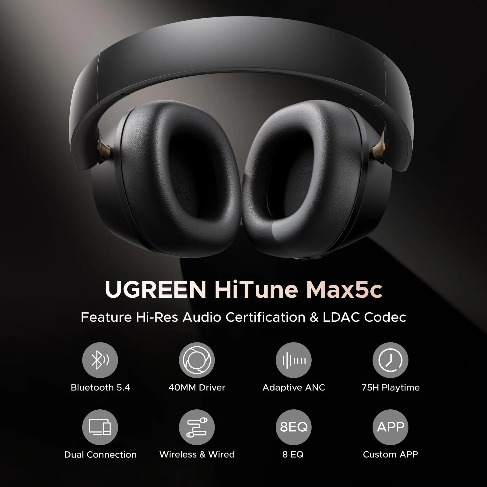 UGREEN HiTune MAX 5C  Bluetooth Headphones (Over-Ear, Noise-Canceling, Hi-Res) - Image 3