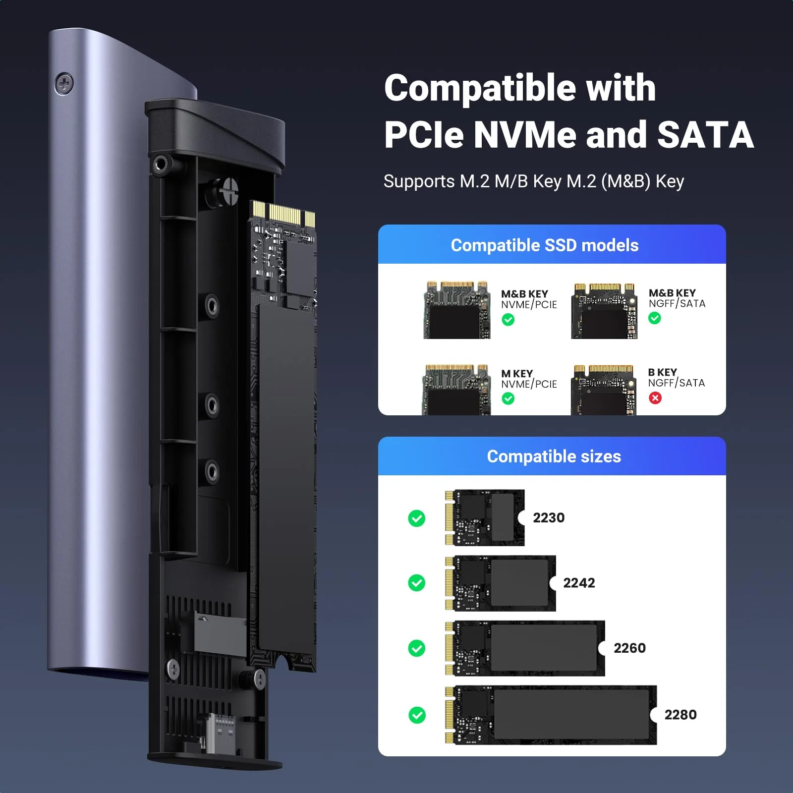 UGREEN M.2 NVMe SATA SSD Enclosure 10Gbps USB 3.2 Gen 2 - Image 3