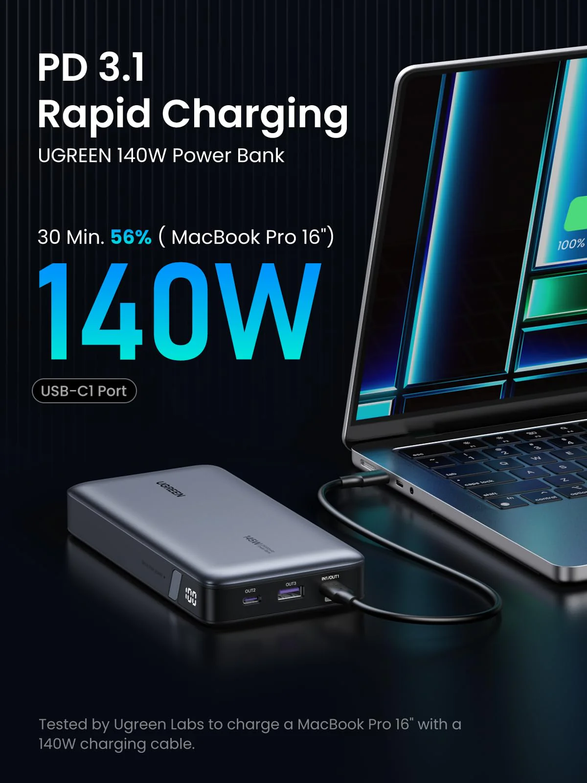 (Bundle) 145W Power Bank + 3.3FT 100W USB-C Cable 2 Pack - Image 3
