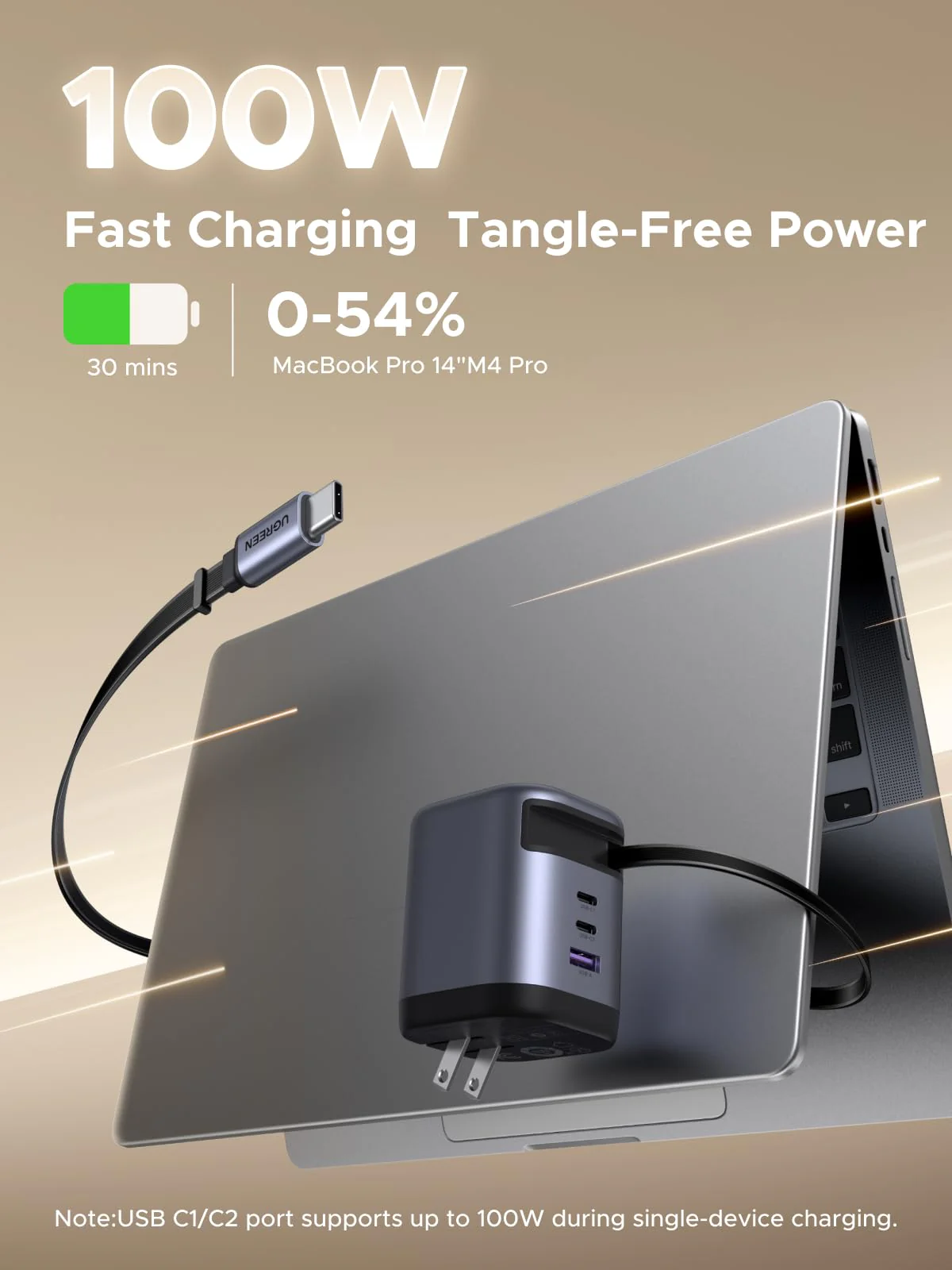 UGREEN Nexode 100W Charger with Retractable USB-C Cable - Image 3