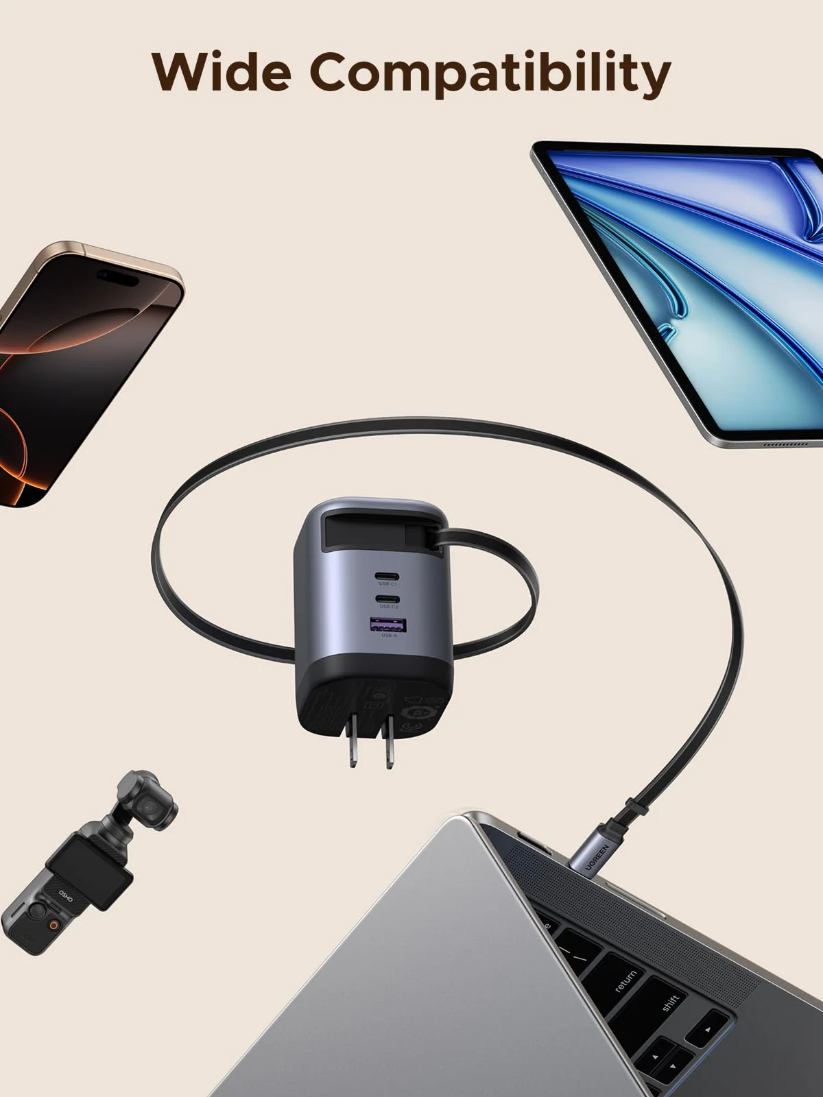 UGREEN Nexode 100W Charger with Retractable USB-C Cable - Image 8