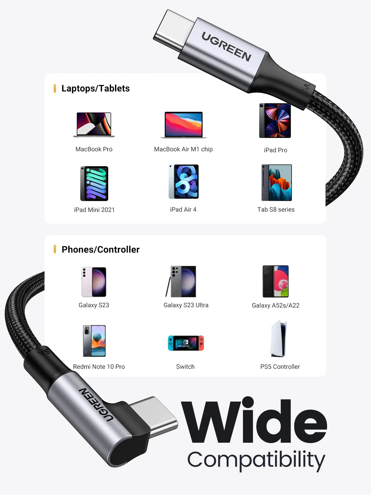 UGREEN 100W USB C Cable 90 Degree Type C Charging Cable 10FT - Image 7