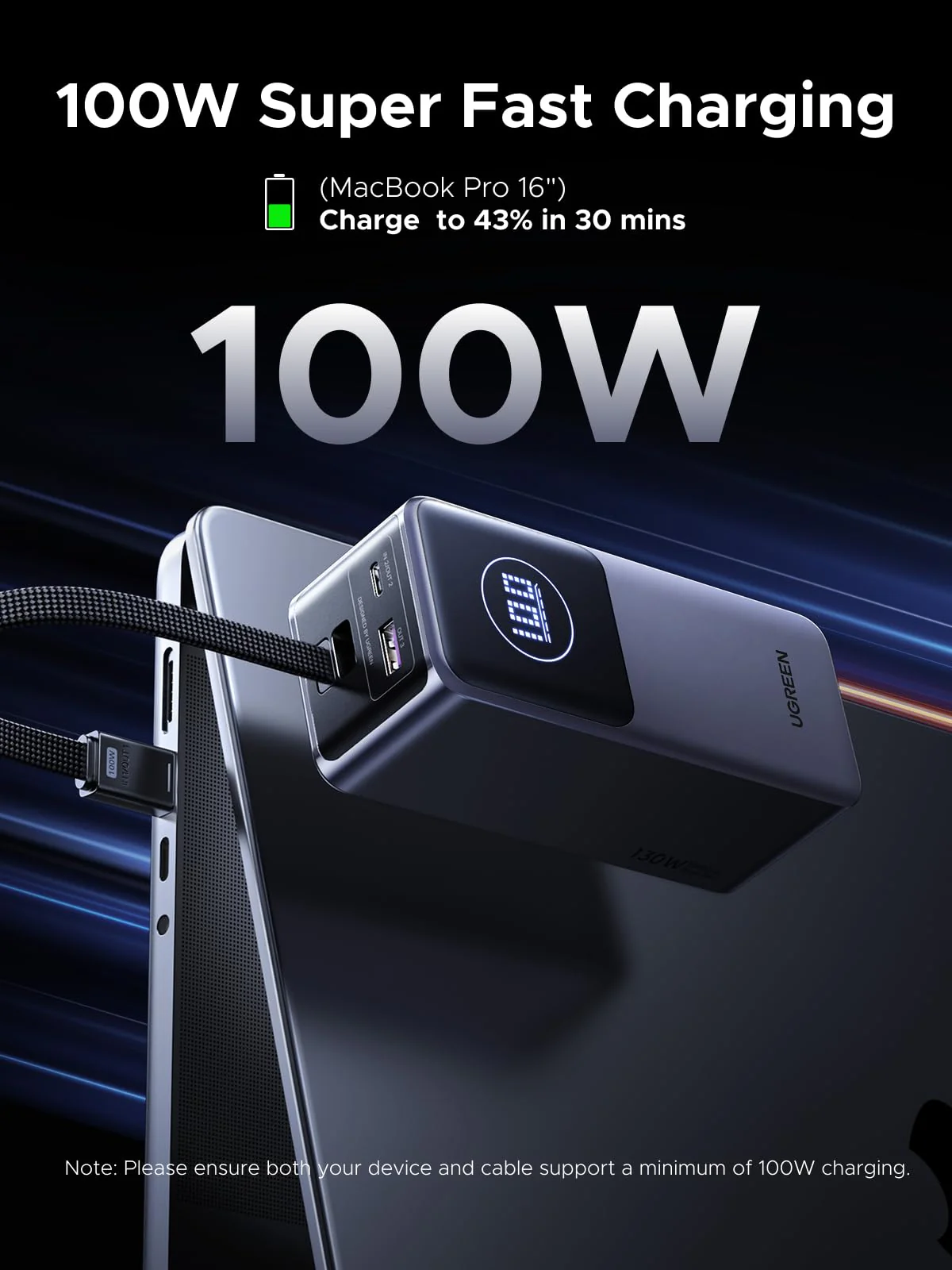 UGREEN Nexode Power Bank 20000mAh 130W with Built-in USB-C Cable - Image 3