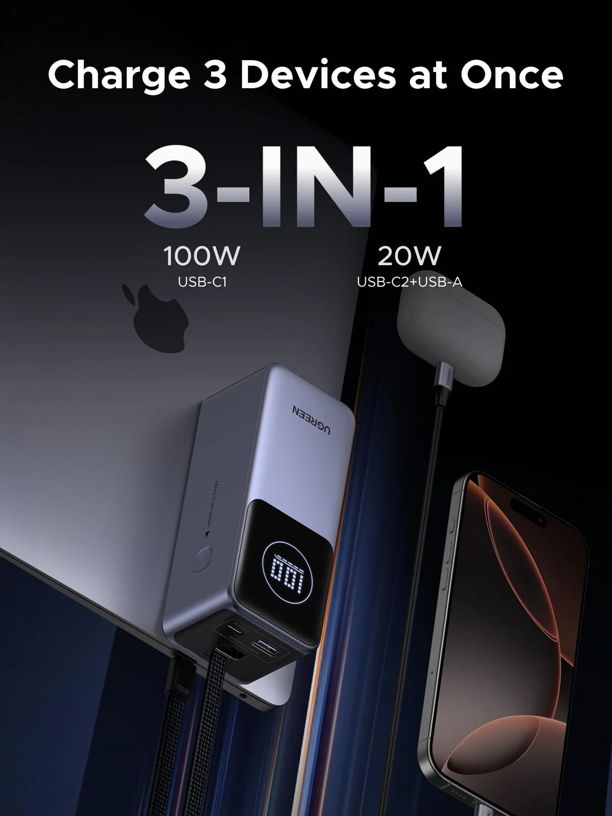 UGREEN Nexode Power Bank 20000mAh 130W with Built-in USB-C Cable - Image 6