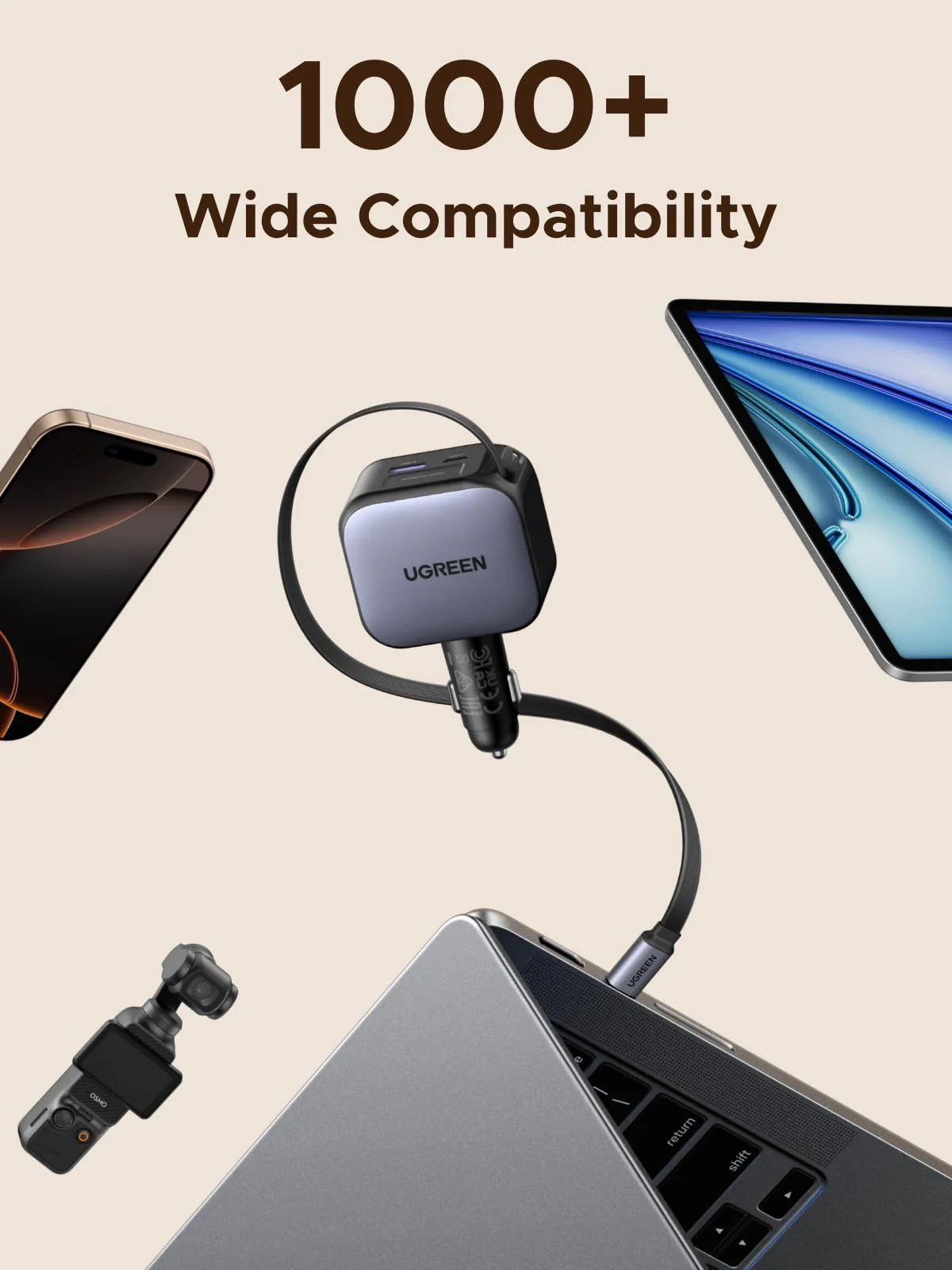 UGREEN Nexode Car Charger 145W with Retractable USB-C Cable - Image 7