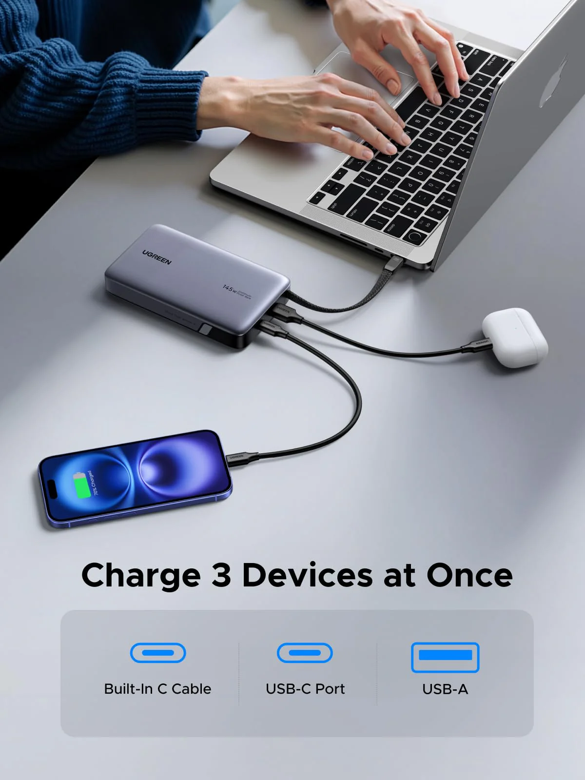 UGREEN Nexode Power Bank 20000mAh 145W with Built-in USB-C Cable - Image 6