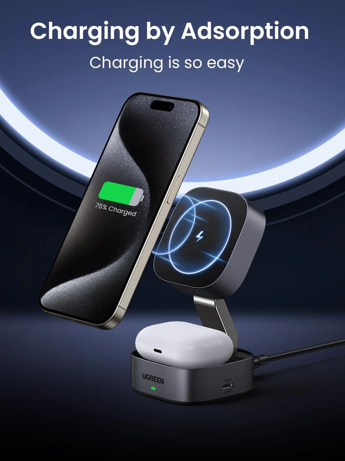 UGREEN 2-in-1 Foldable Wireless Fast Charging Station - Image 3