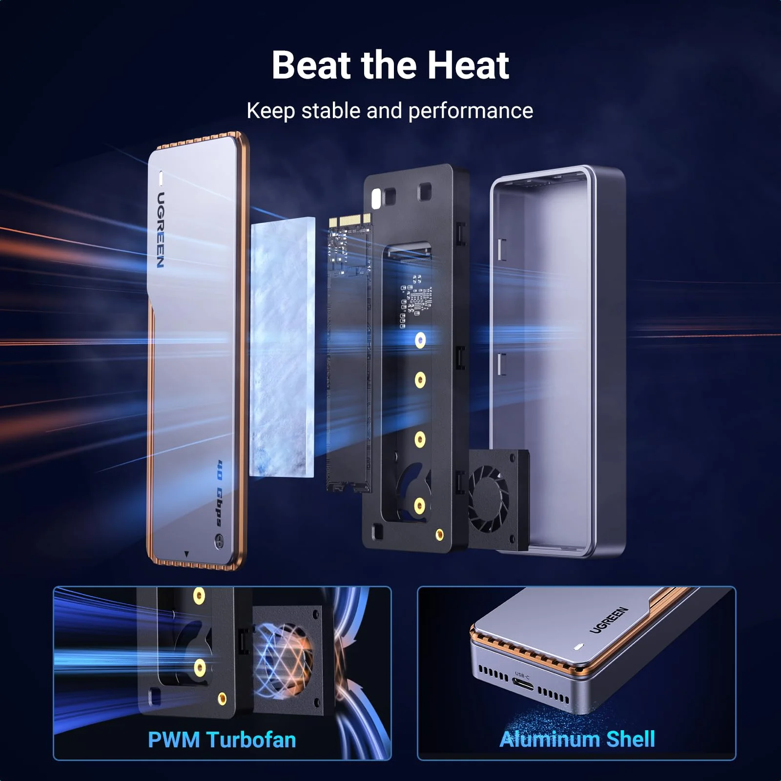 UGREEN 40Gpbs Hard Drive Enclosure with Cooling Fan - Image 3