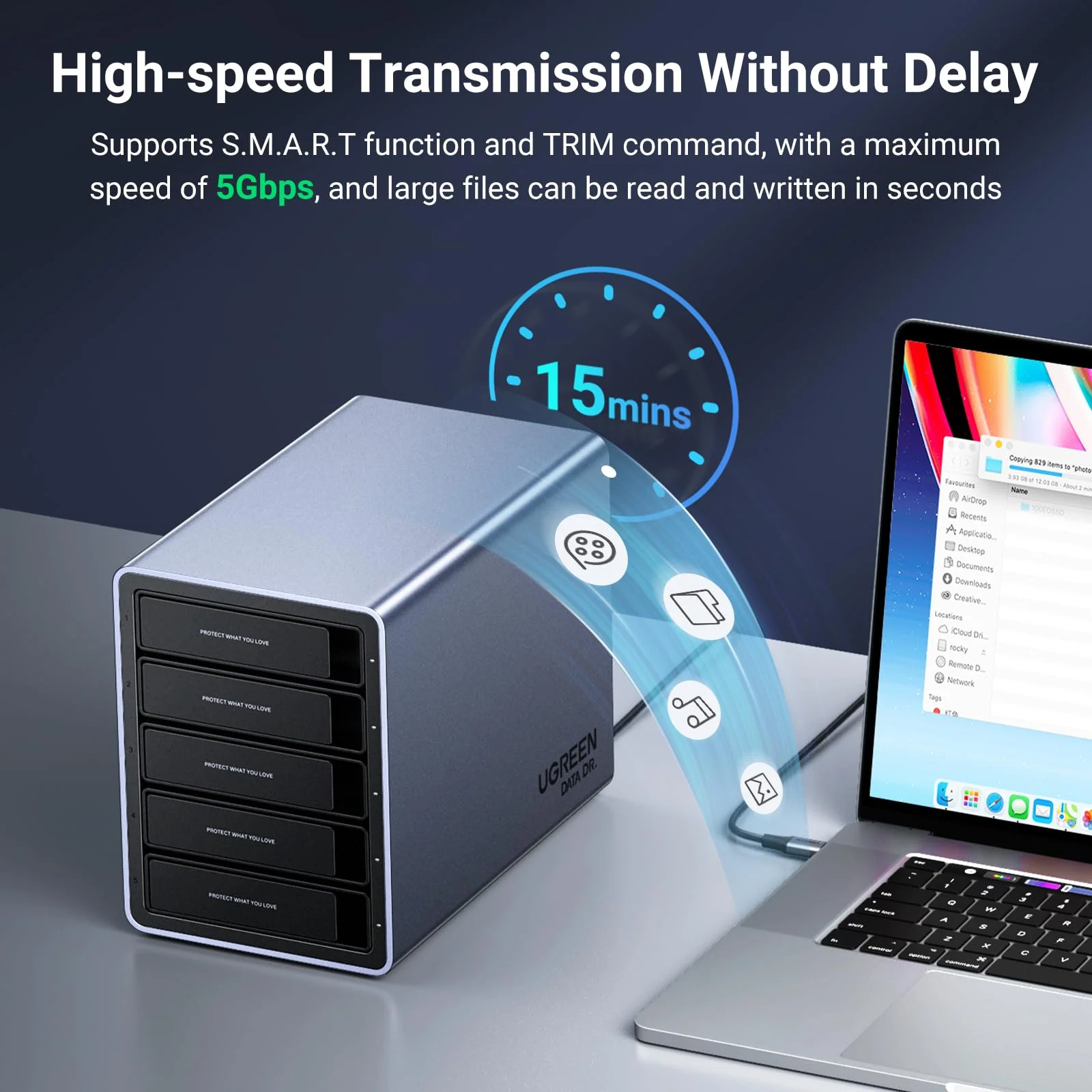 UGREEN 5 Bay USB C RAID Hard Drive Enclosure 100TB - Image 6