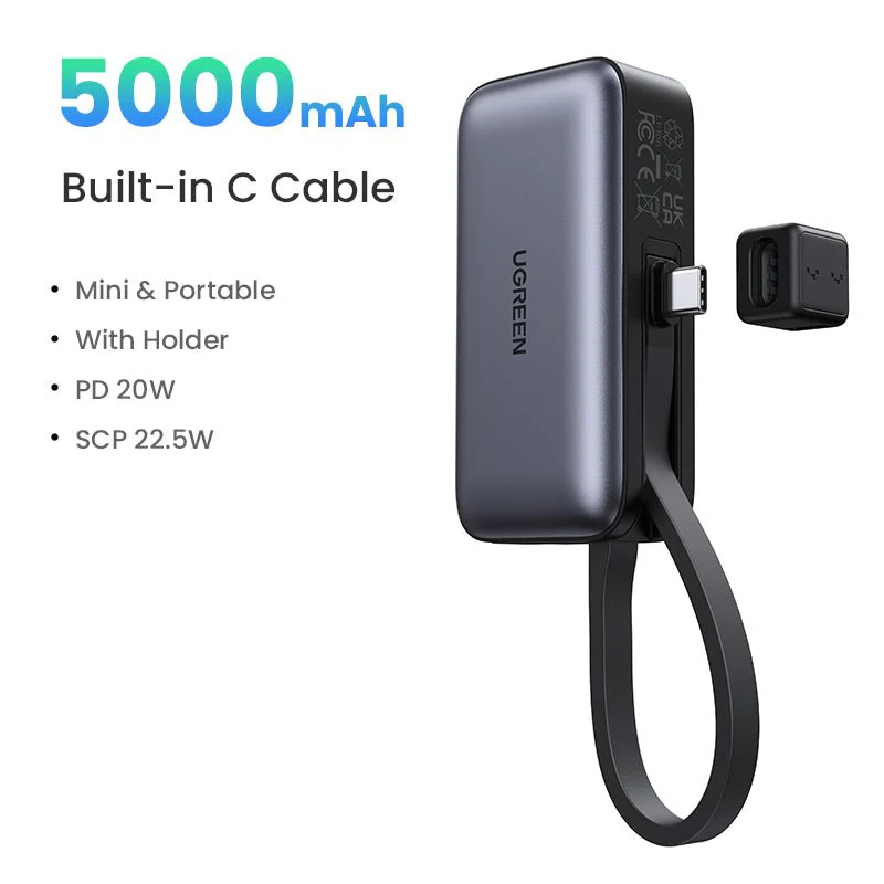 UGREEN Mini Power Bank 5000mAh 22.5W with Built-in Cable - Image 3