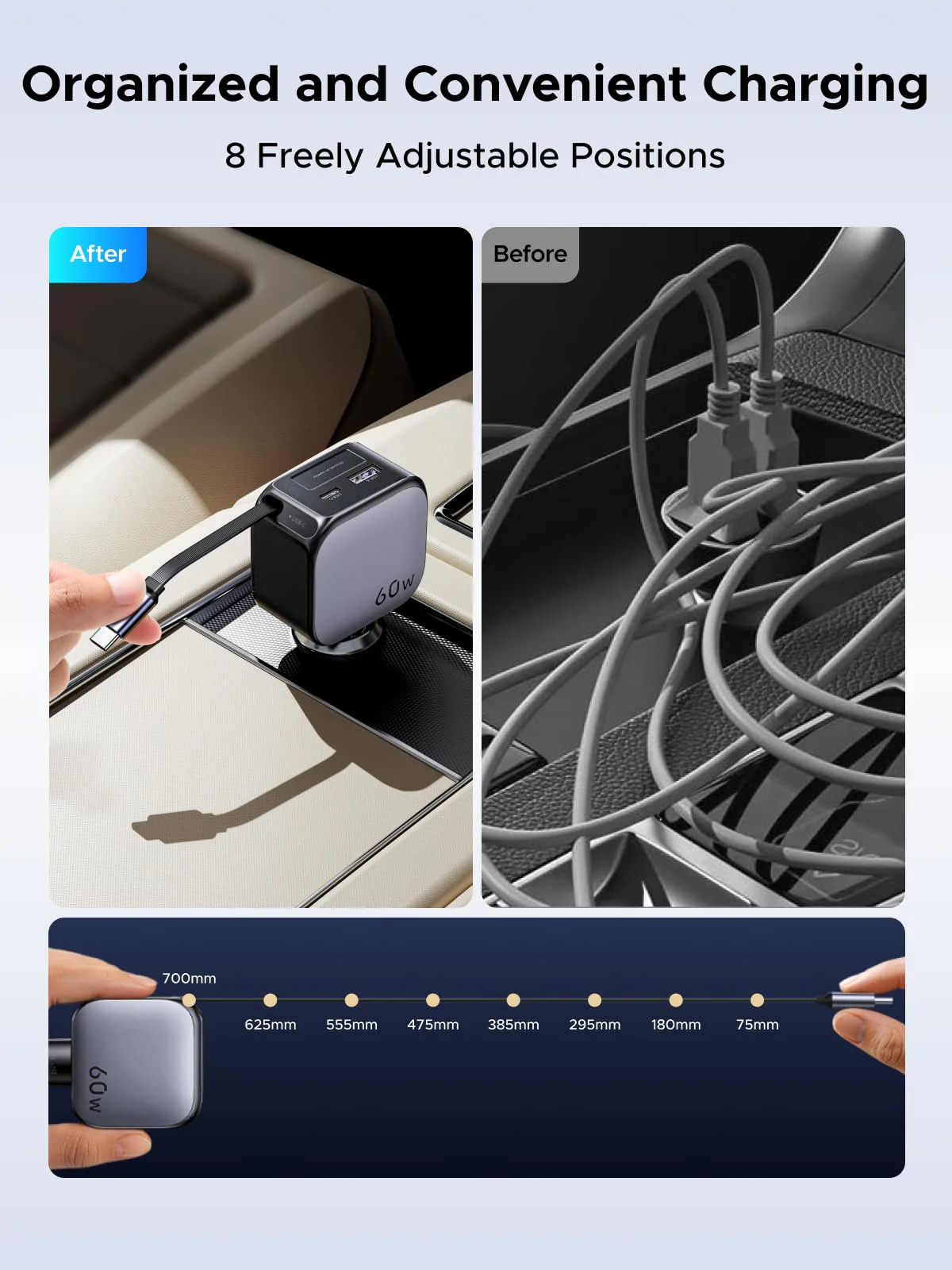 UGREEN Nexode Car Charger 60W with Retractable USB-C Cable - Image 6