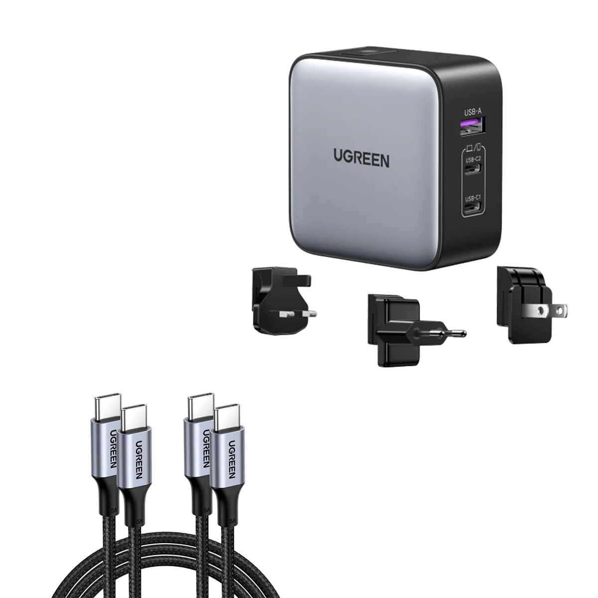 UGREEN Nexode 65W 3-Port Travel Charger with US/UK/EU Plug - Image 8