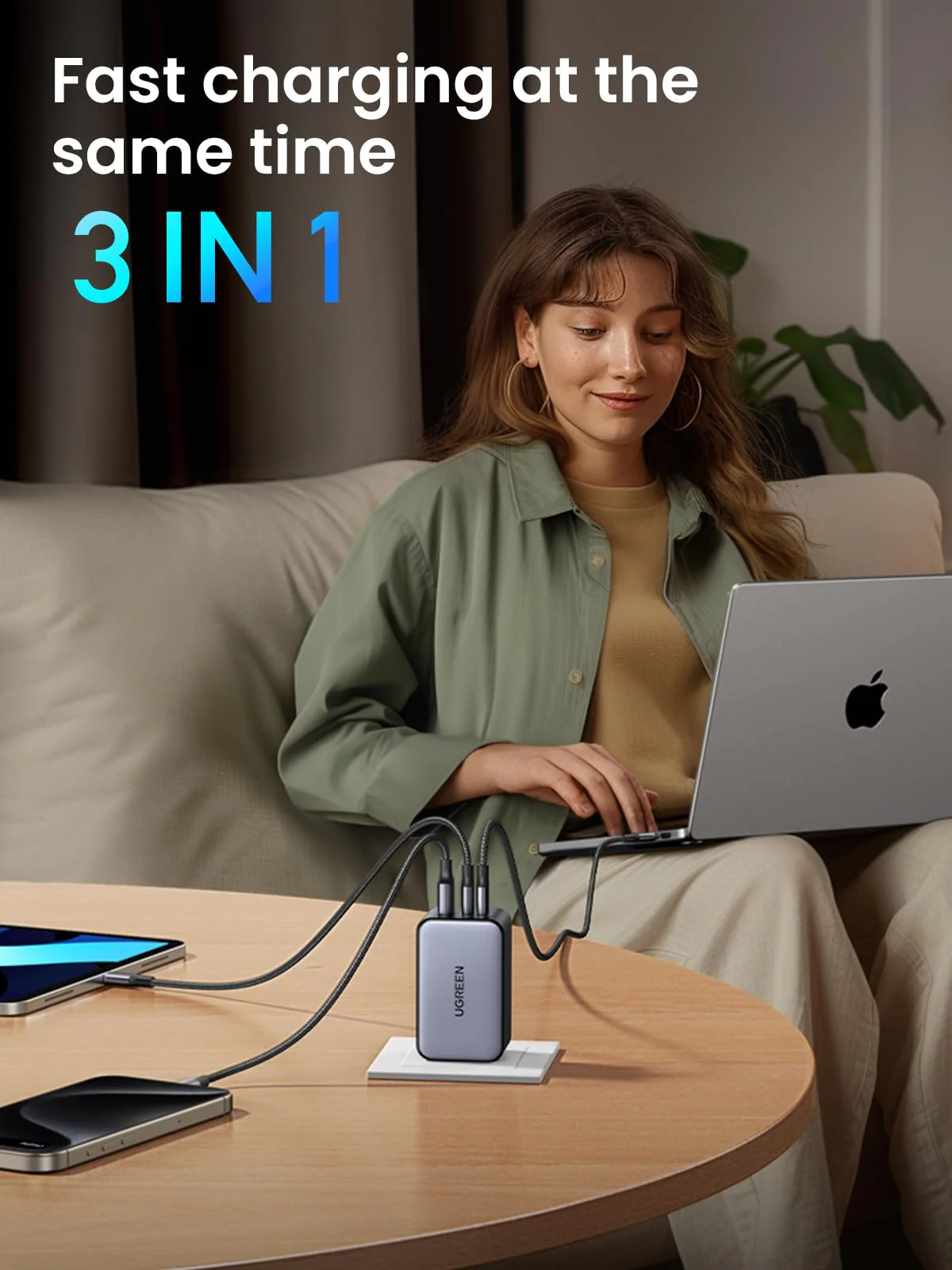 UGREEN Nexode 100W 3-Port Charger with Foldable Plug - Image 4