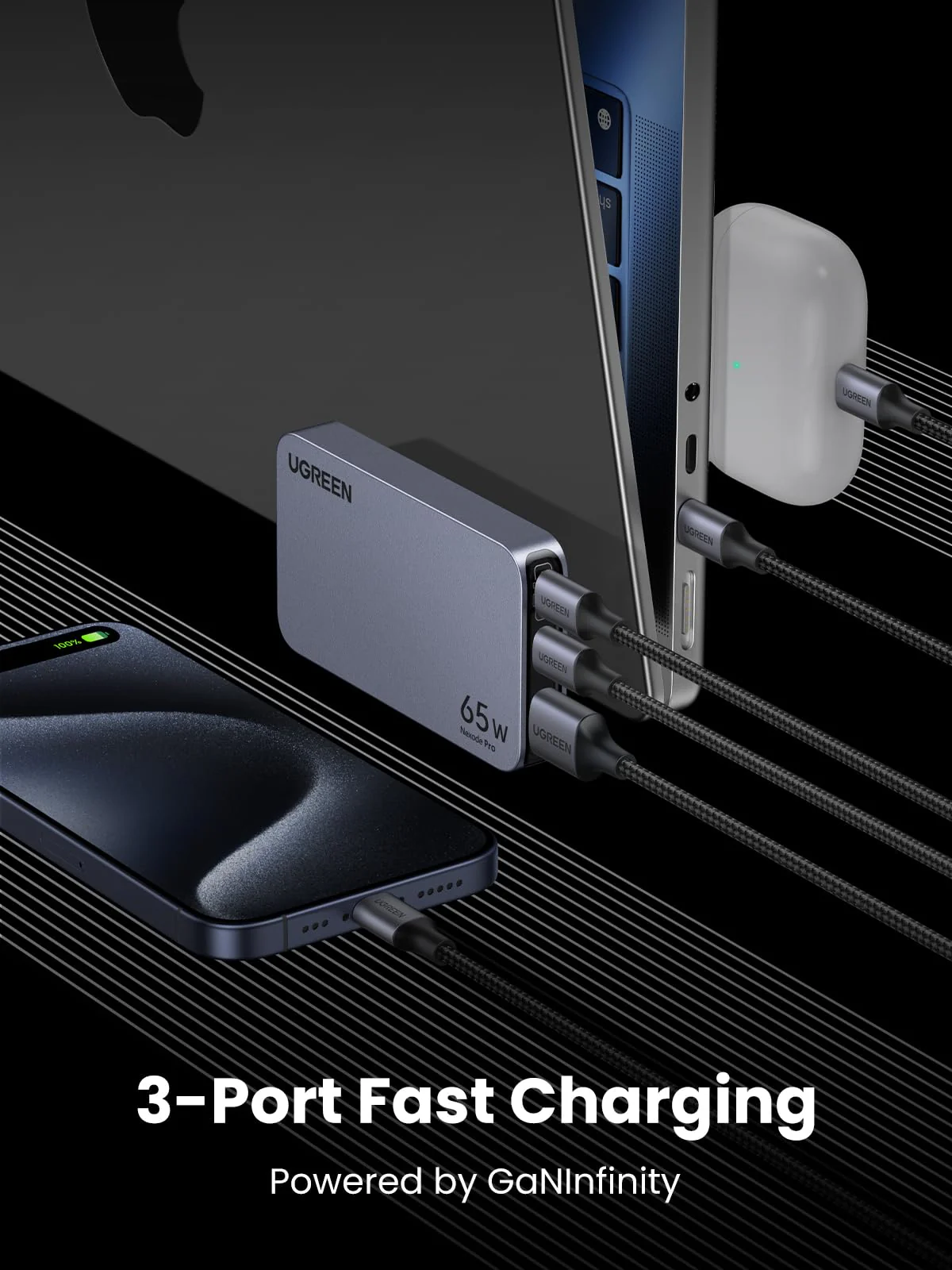 UGREEN Nexode Pro 65W 3-Port Ultra-Slim Charger - Image 3