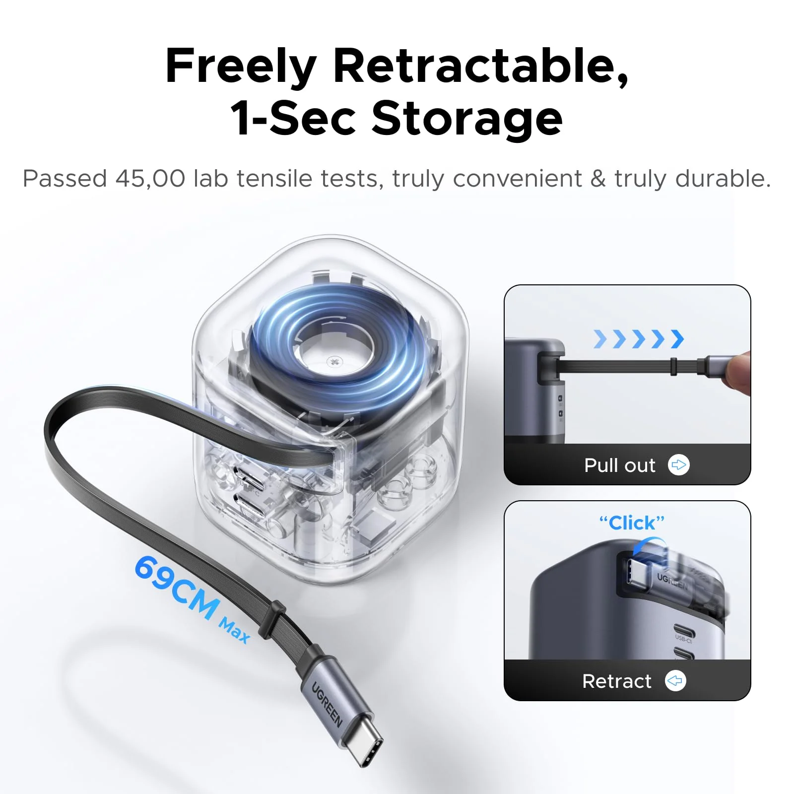 UGREEN Nexode 45W 2-Port Charger with Retractable Cable - Image 5