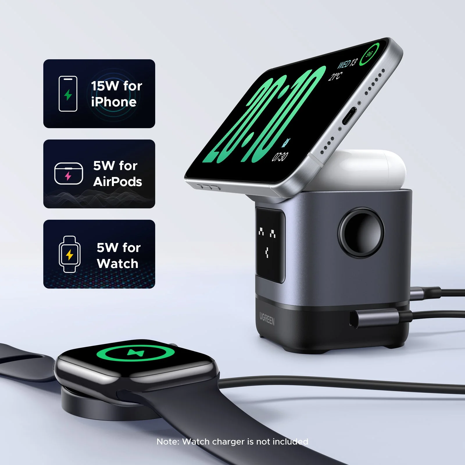 UGREEN Uno 2-in-1 Magnetic Wireless Charger 15W - Image 8