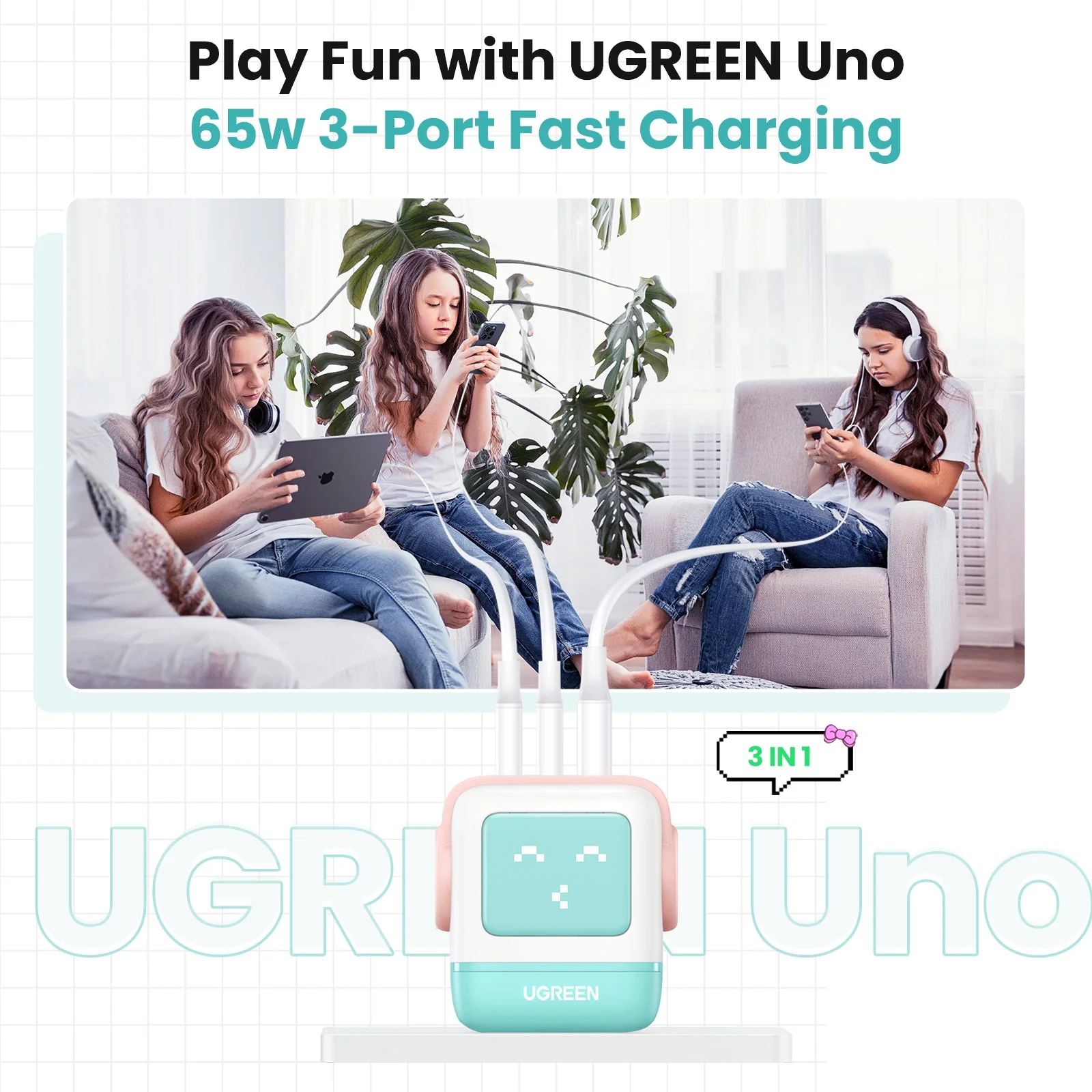 UGREEN Uno Charger 65W  (Cyan) - Image 3