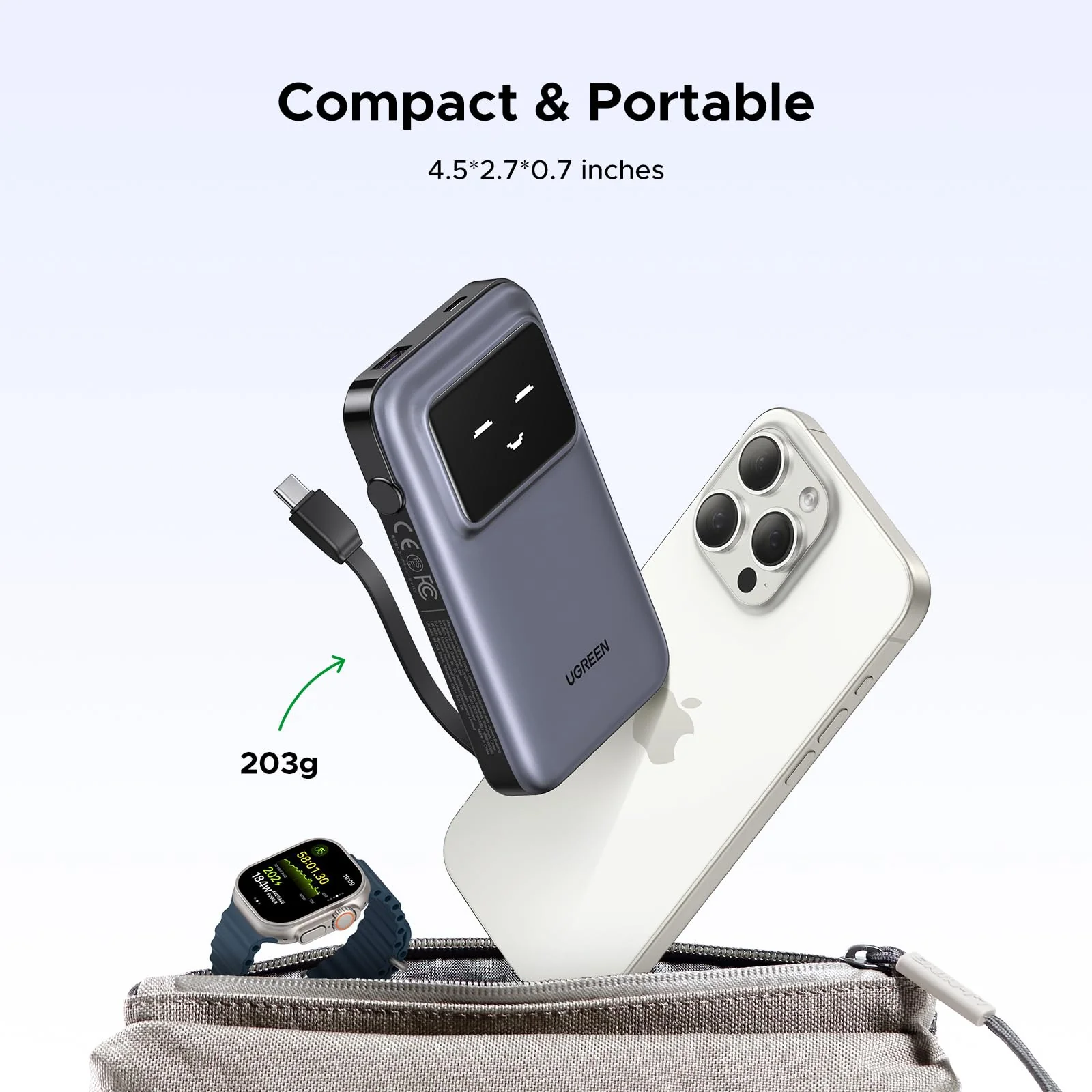 UGREEN Uno Power Bank 10000mAh 30W with Built-in Cable - Image 8
