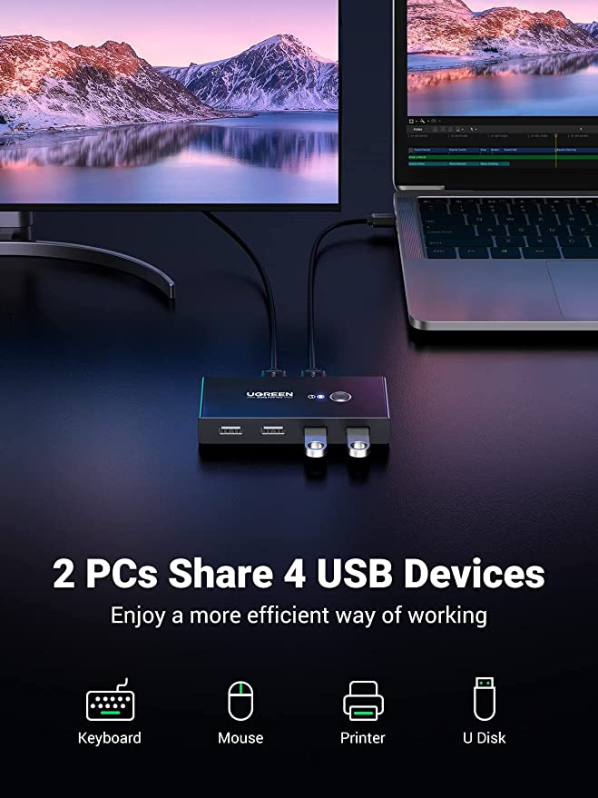 UGREEN USB 2.0 Switch 2 In 4 Output USB KVM Switch - Image 4