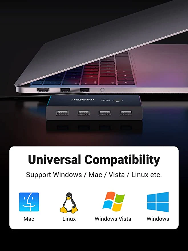 UGREEN USB 2.0 Switch 2 In 4 Output USB KVM Switch - Image 5