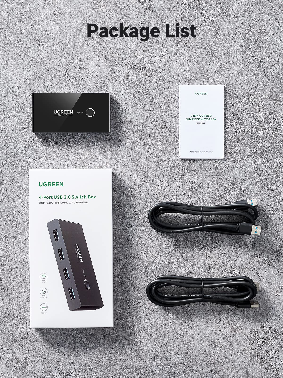 UGREEN USB 3.0 4-Port Switch With 2 Pack USB Male Cable - Image 7