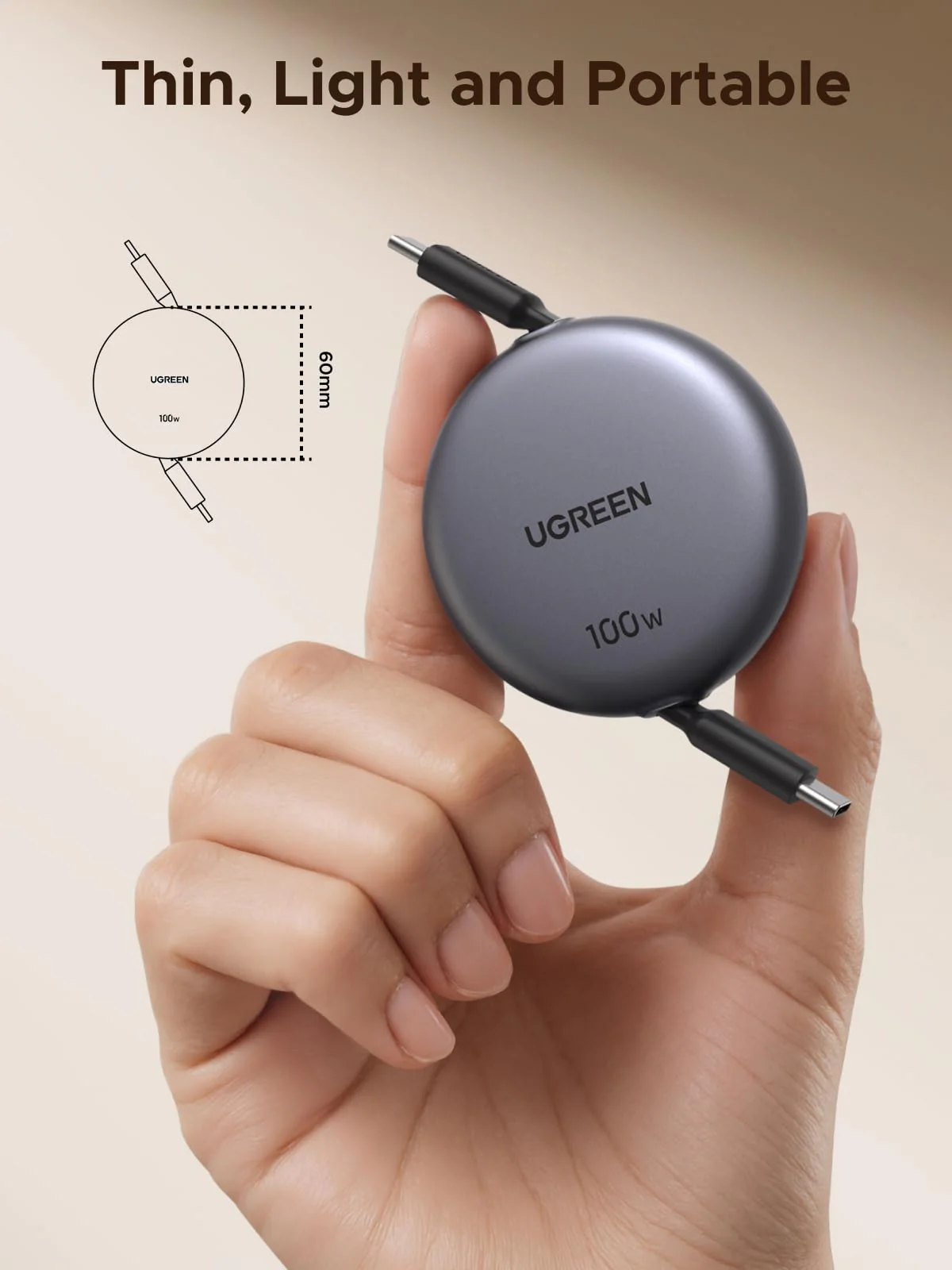 UGREEN Nexode Retractable USB-C Cable 100W - Image 4