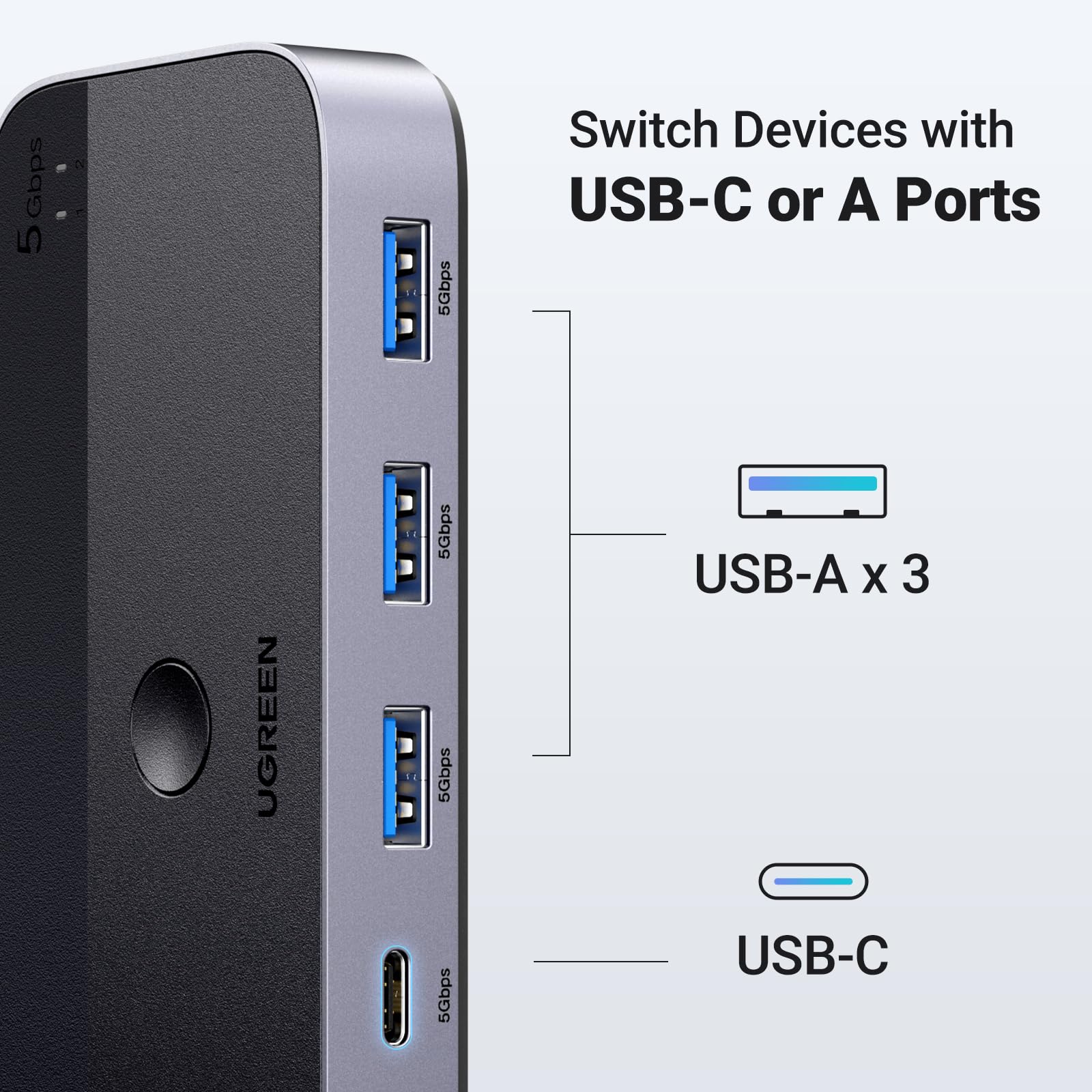 UGREEN USB 3.0 Switch 2 Computers Sharing USB C & A Devices - Image 4