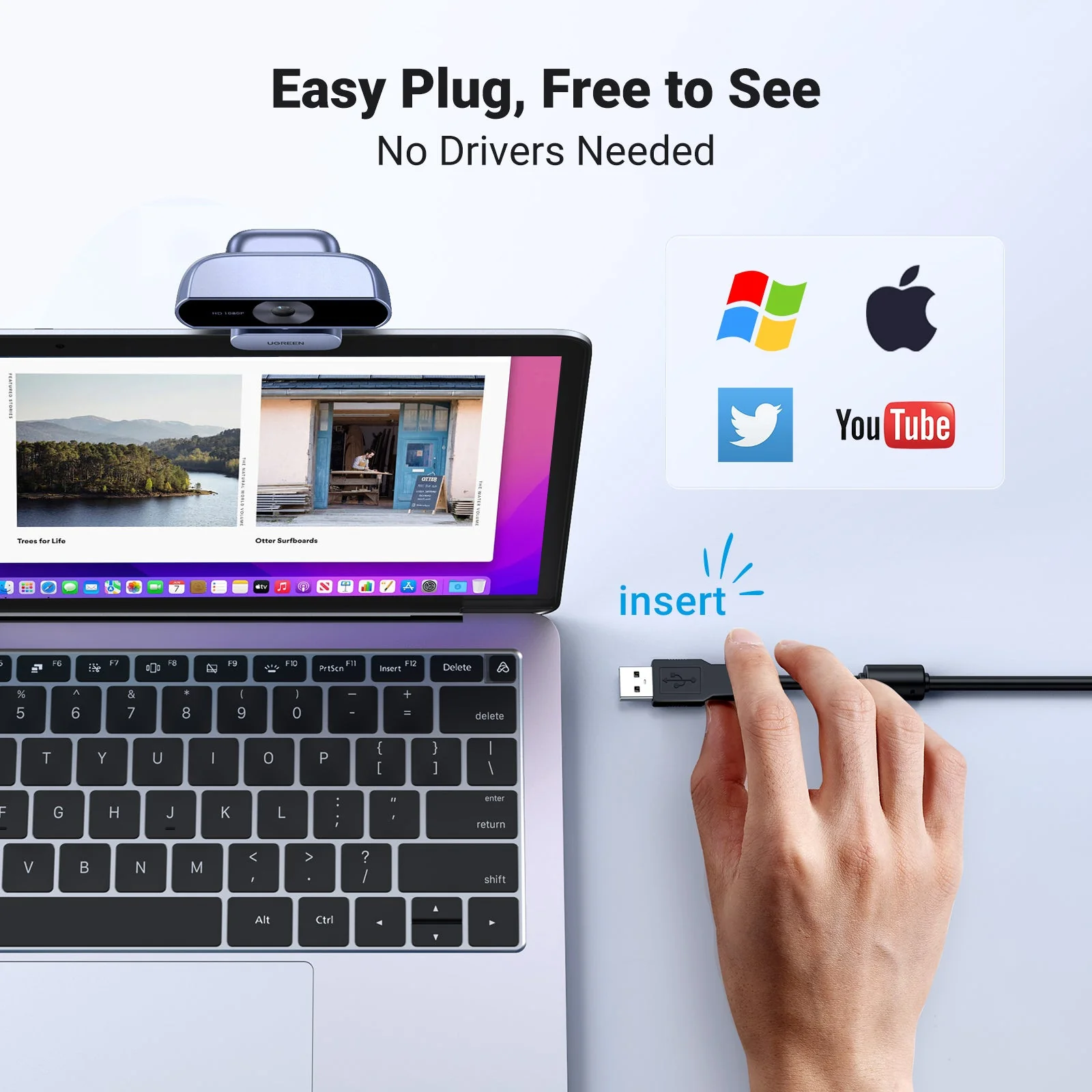 UGREEN Webcam, 1080P@30FPS Web Camera with 2 Noise Canceling Microphones, Plug and Play, Auto Light Correction, 85° View USB Video Webcam - Image 4