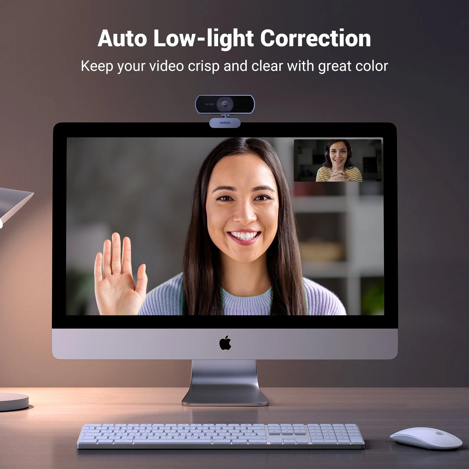 UGREEN Webcam, 1080P@30FPS Web Camera with 2 Noise Canceling Microphones, Plug and Play, Auto Light Correction, 85° View USB Video Webcam - Image 7