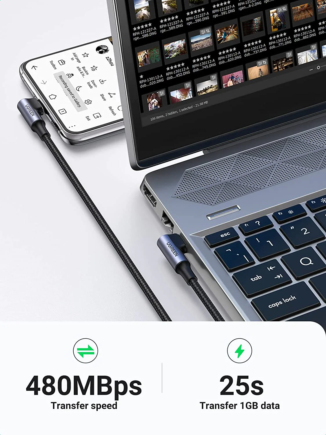UGREEN USB-C Cable (100W, 90 Degree) - Image 4
