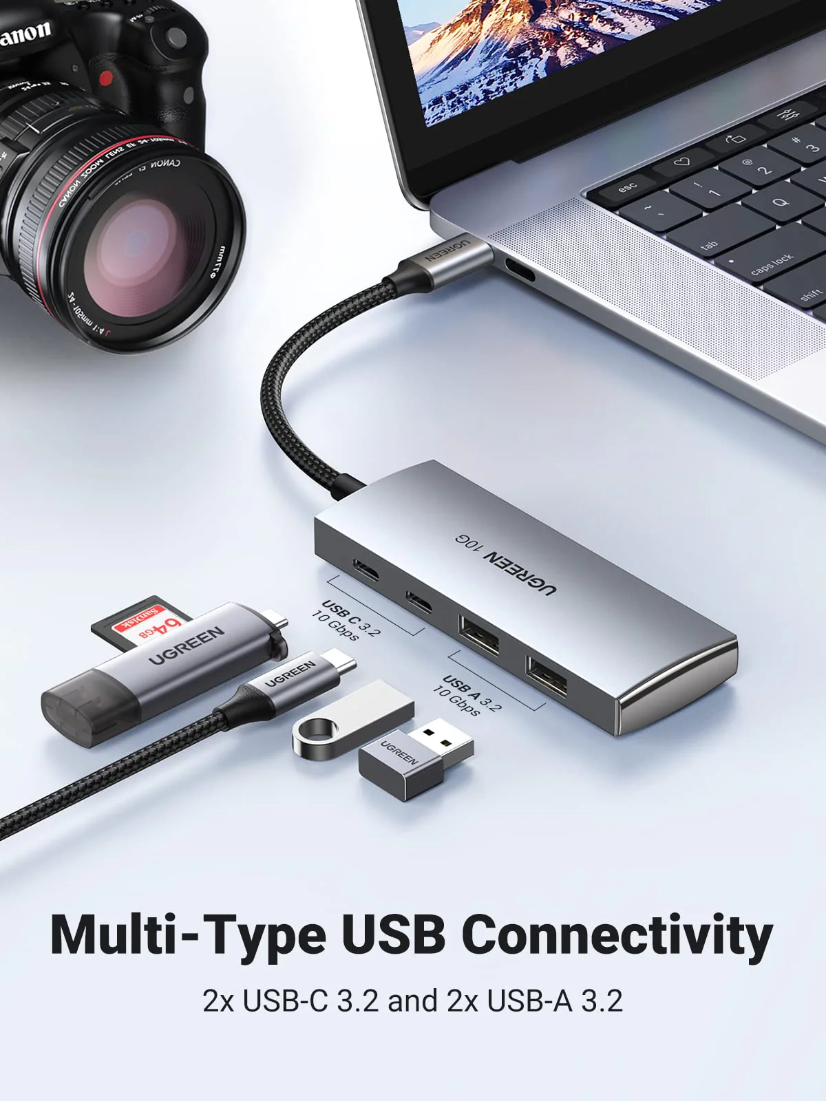 UGREEN USB-C Hub 4-Port USB 3.2 10Gbps Data Hub with 2 USB-C & 2 USB-A - Image 3